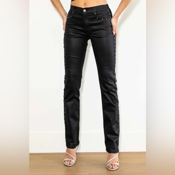 Vibrant M.i.U Black Coated Studded Straight Jeans | Size 1 (24) | NEW/NWT!!🖤🖤 - Picture 2 of 11